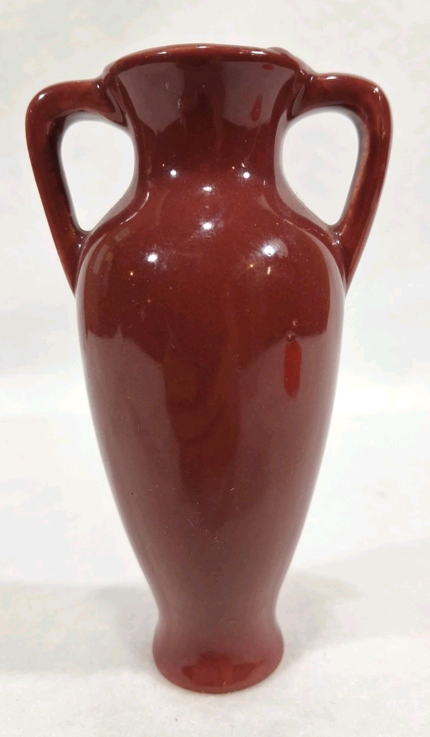 miniature pottery red oxblood double handle art deco vase salesman sample vtg
