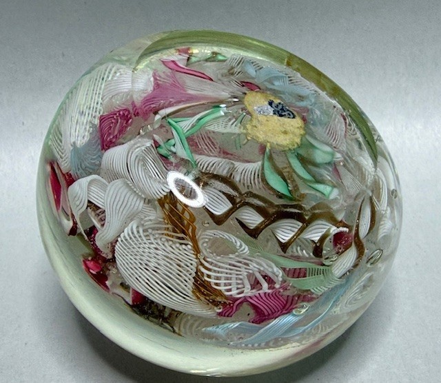VTG Murano Paperweight Fratelli Toso Pink, White Latticino Art Glass Foil Label