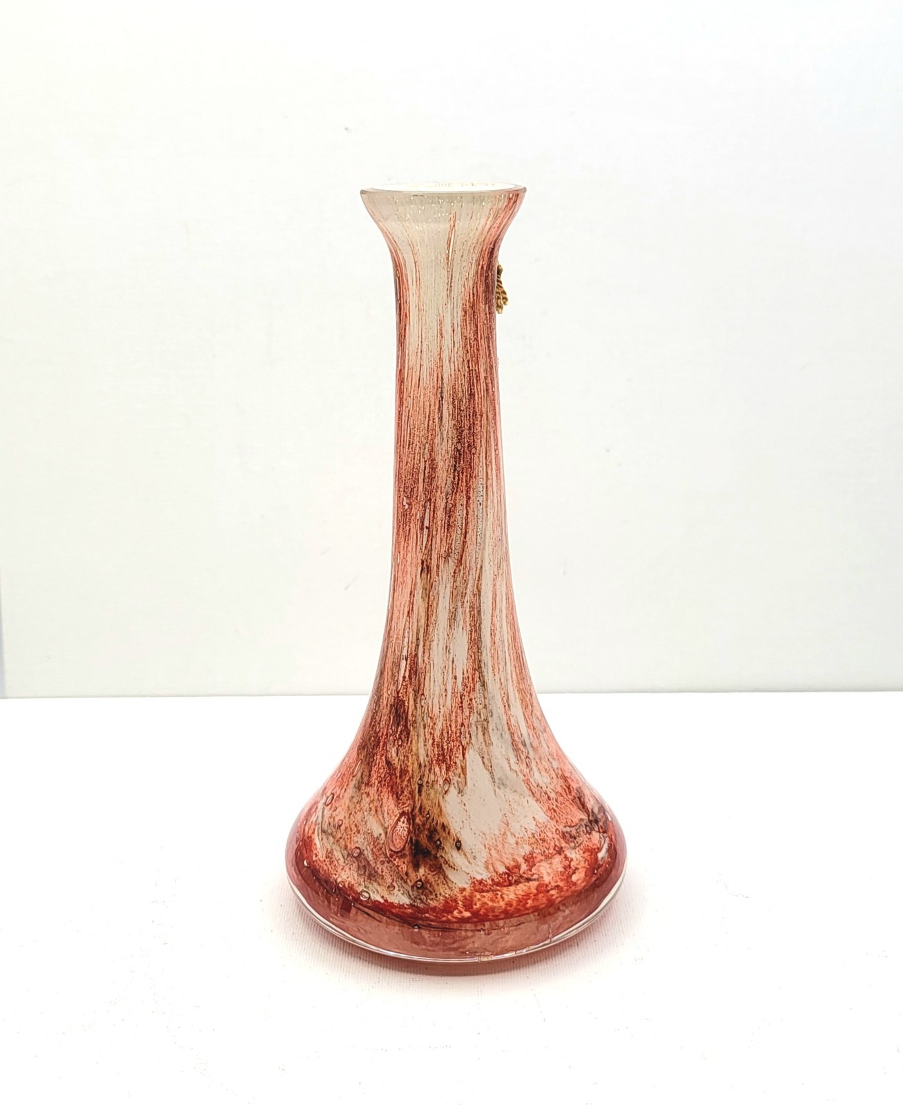Friedrich Germany Marbelled Red Earth Tones Cased Vase 8″ Mouth Blown Art Glass