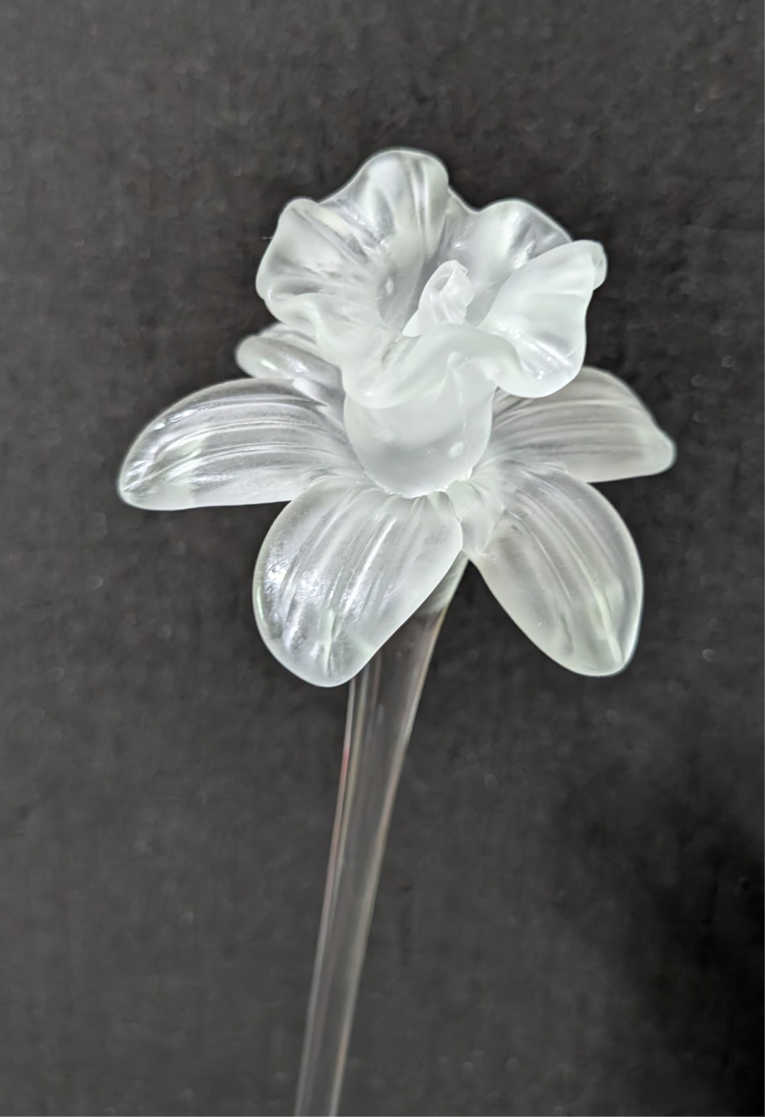 Vintage Hand-Blown Frosted Art Glass Daffodil Long Stem Flower Jonquil 19.5″