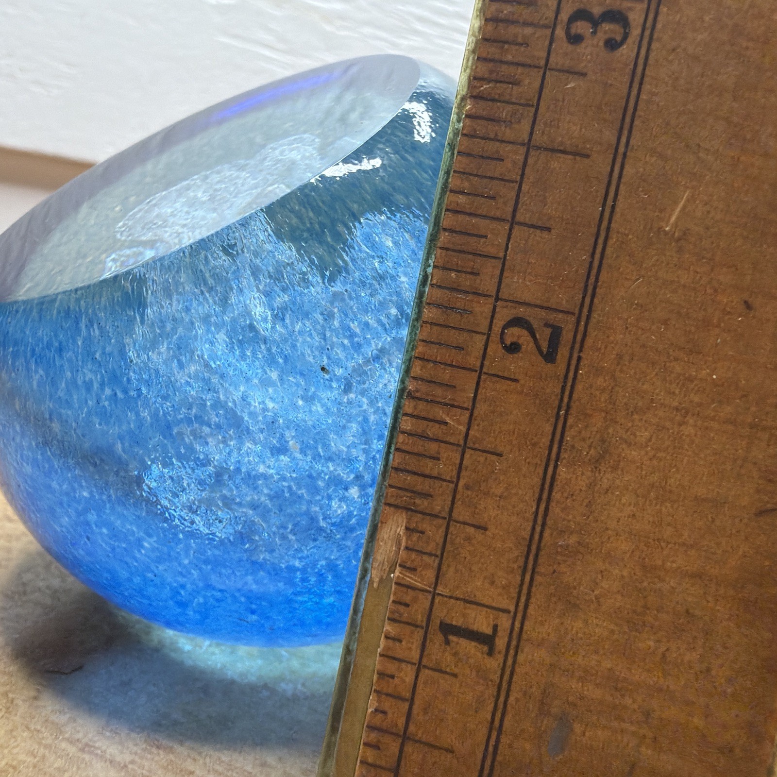 Selkirk Paperweight Bubble Blue & White Ice Flower Vintage Art Glass Signed