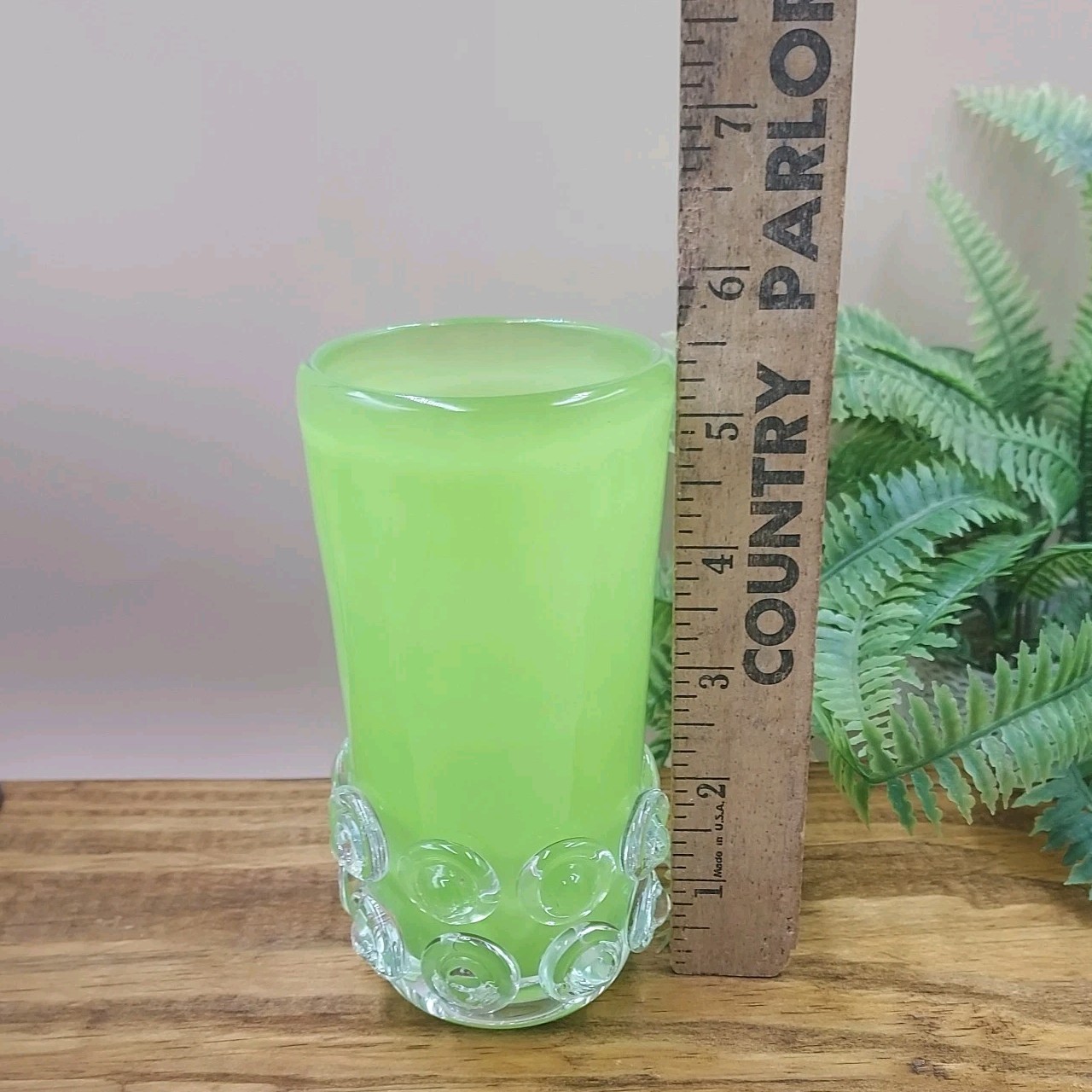 Vtg MCM Lime Green Art Glass Vase PRUNTS Thick Empoli Style Italian / Chartreuse