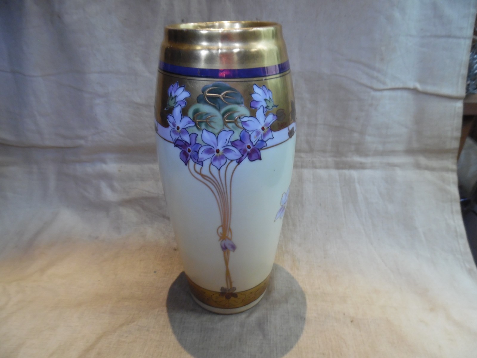 Antique Pickard Vase Signed Emil Fischer Art Nouveau Violet Gold Leaf Mark
