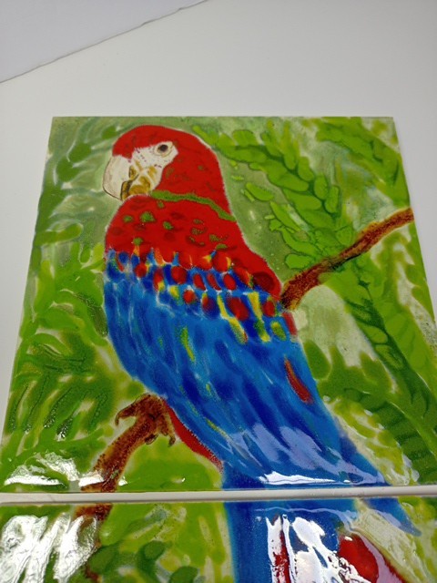 Vintage Ceramic Art Tile Tropical Parrot Made In England 6 In Hand Painted