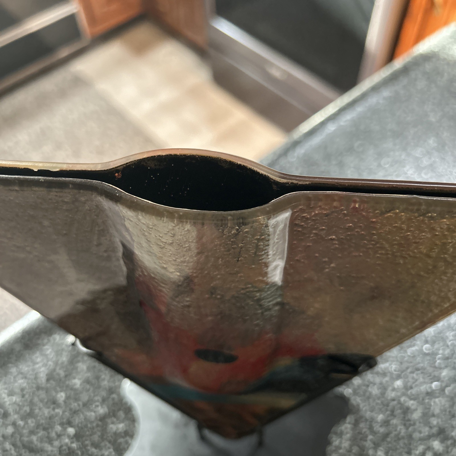 Jasmine Art Glass Table Vase Abstract Art Brown Blue Gold Red & Black 12.5”x9”