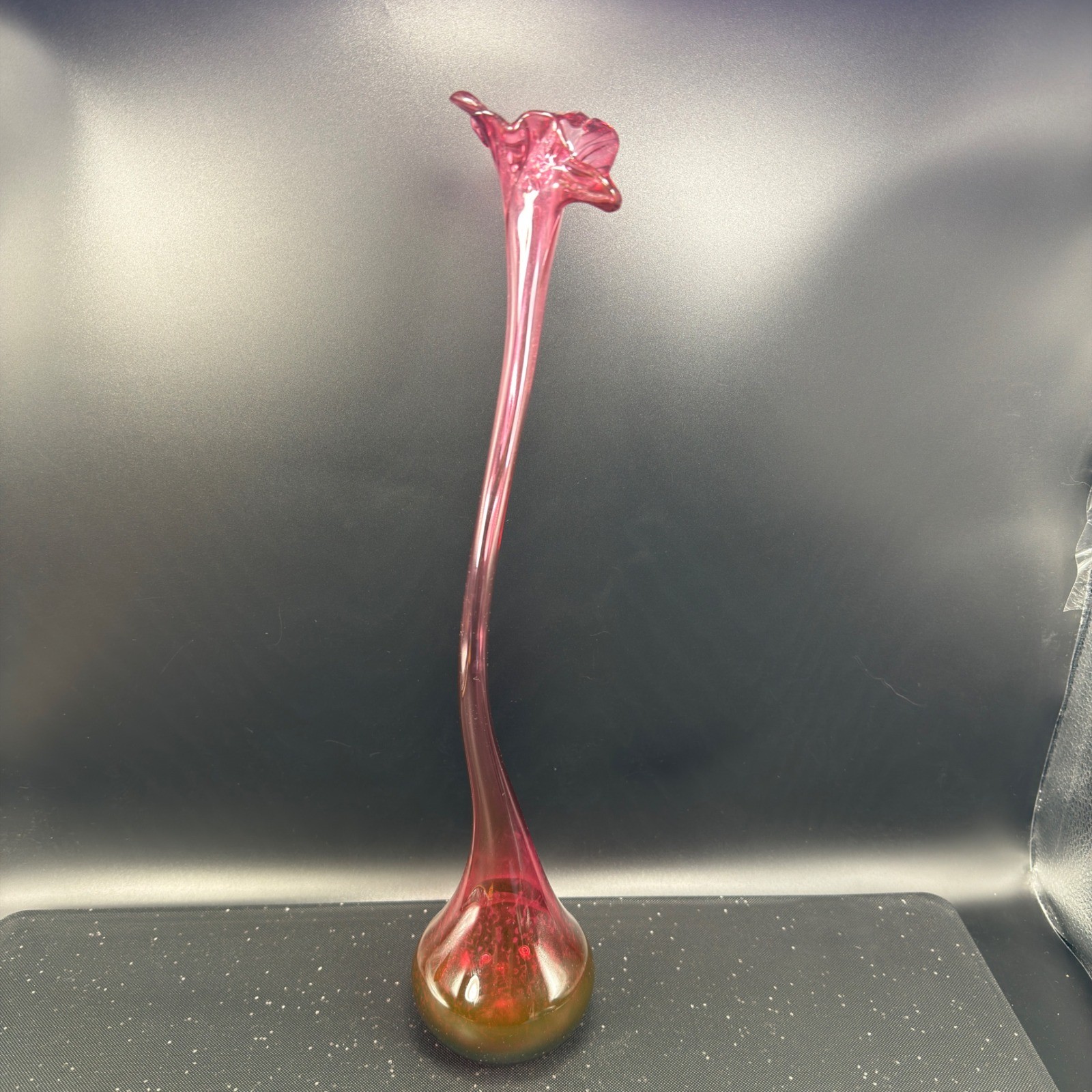 Ryno Glass Hand Blown Art Glass Bud Vase Cranberry Pink 15inch Signed 2003 VTG