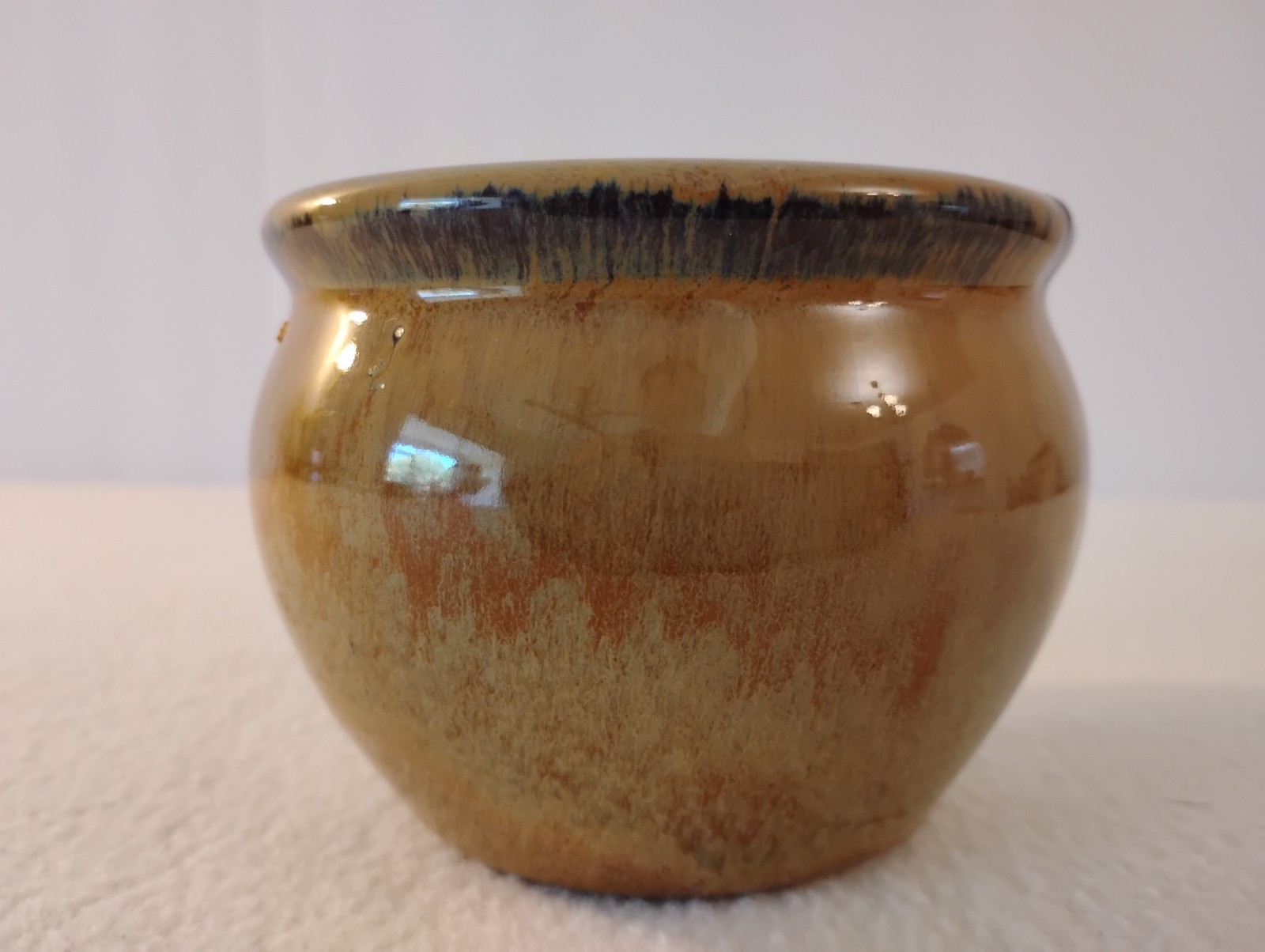 Vintage Pottery Brown And Cream Planter Bowl Drip Glaze Marked 3″ Tall