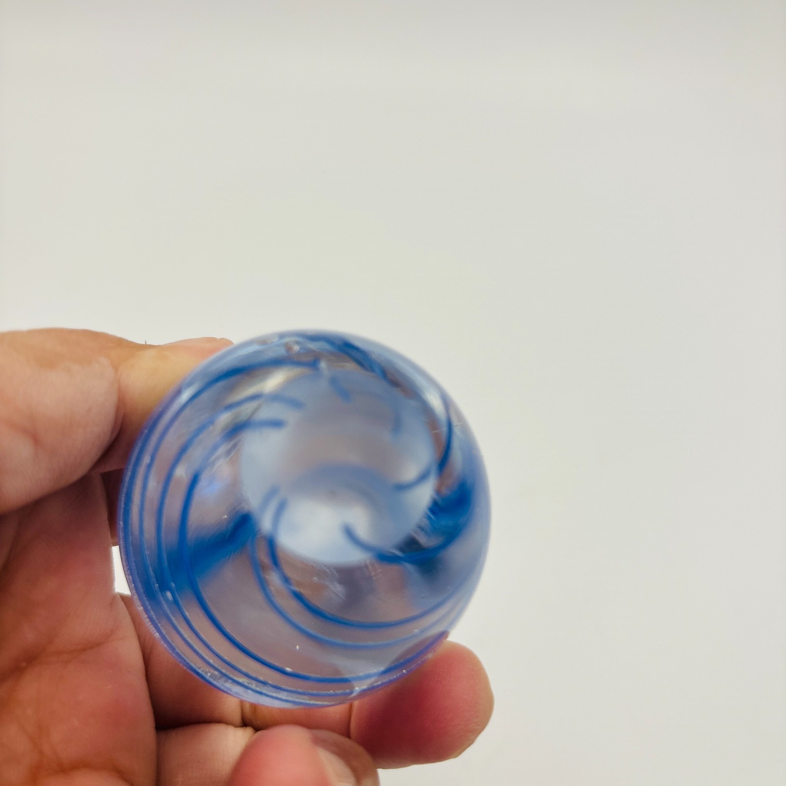 Vintage Decorative Art Glass Egg Paperweight Blue Ribbon Swirl Hand Blown 2.5 in