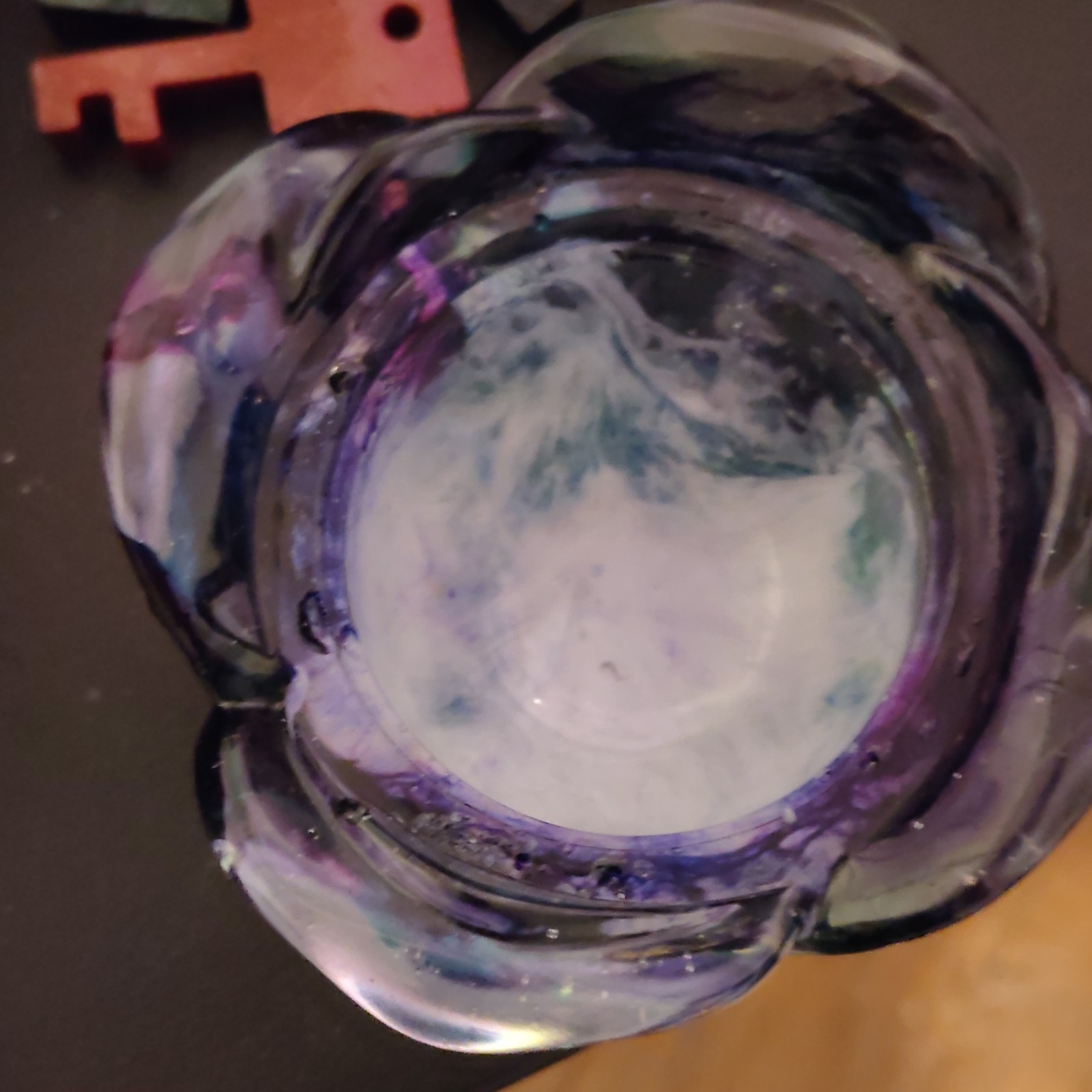 epoxy jar/Candle Holder Blue Purple White Flower Petals Handmade Glossy