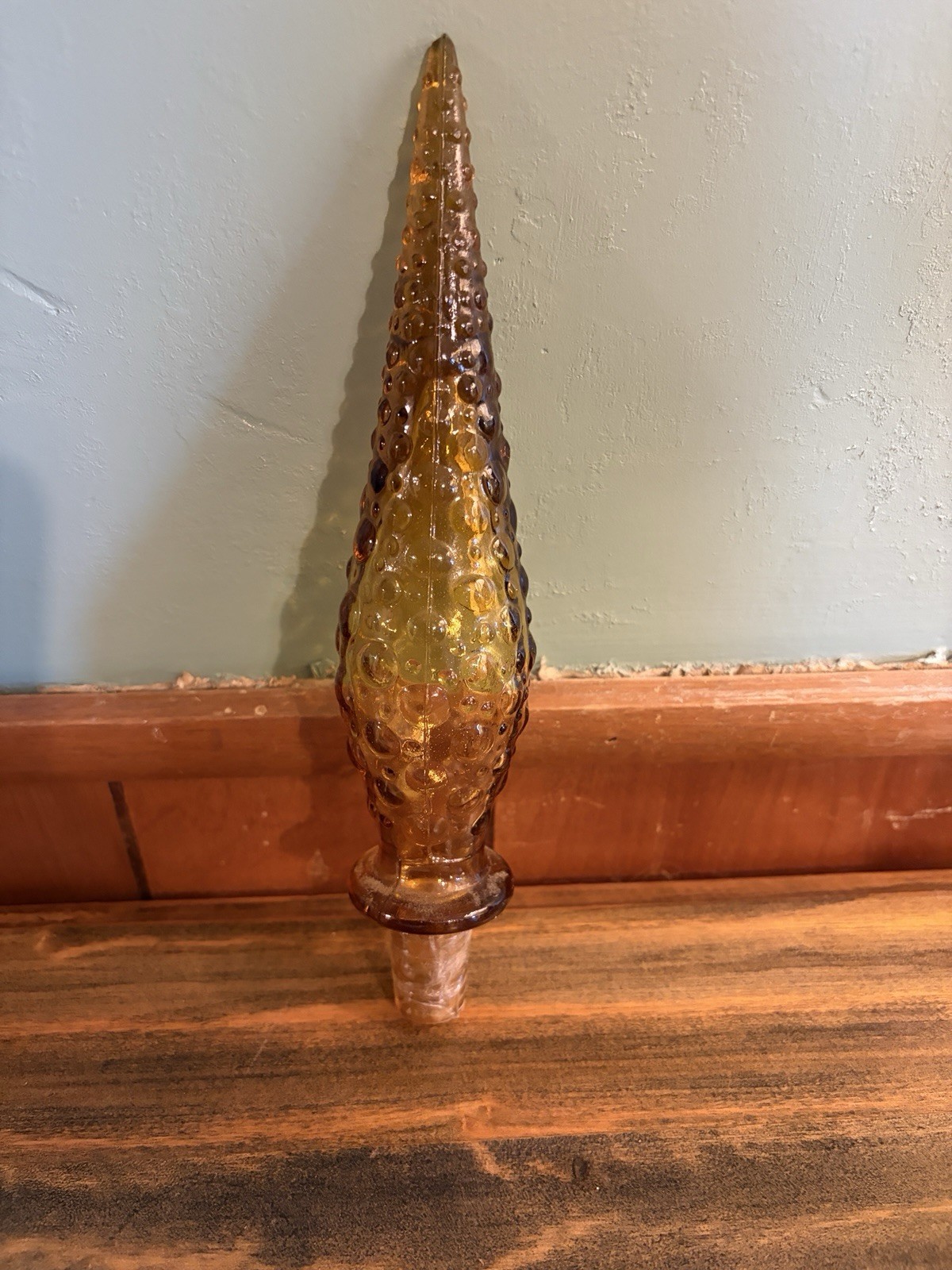 Vtg Amber Glass Hobnail Genie Bottle Stopper Replacement 7″ Empoli Flame MCM