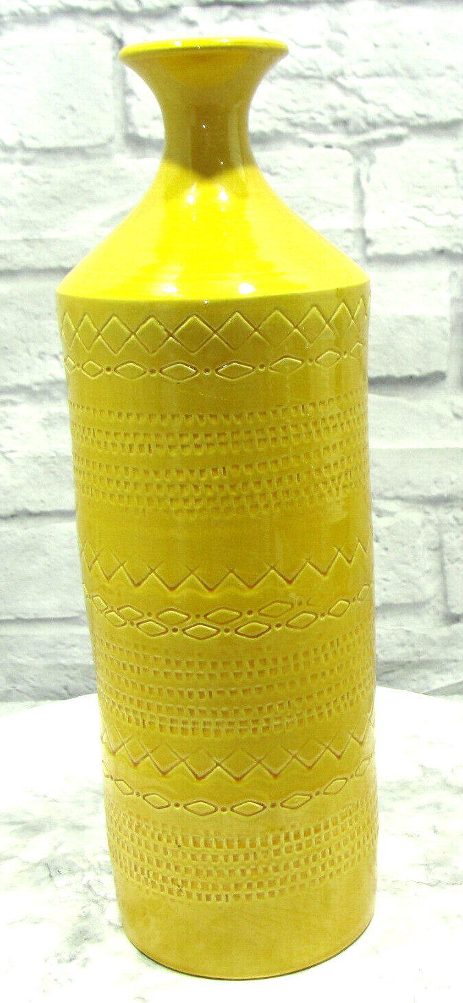 Ceramiche Tadinate Yellow Sgraffito Floor Vase Bitossi Style Italy 14.5 ” Tall