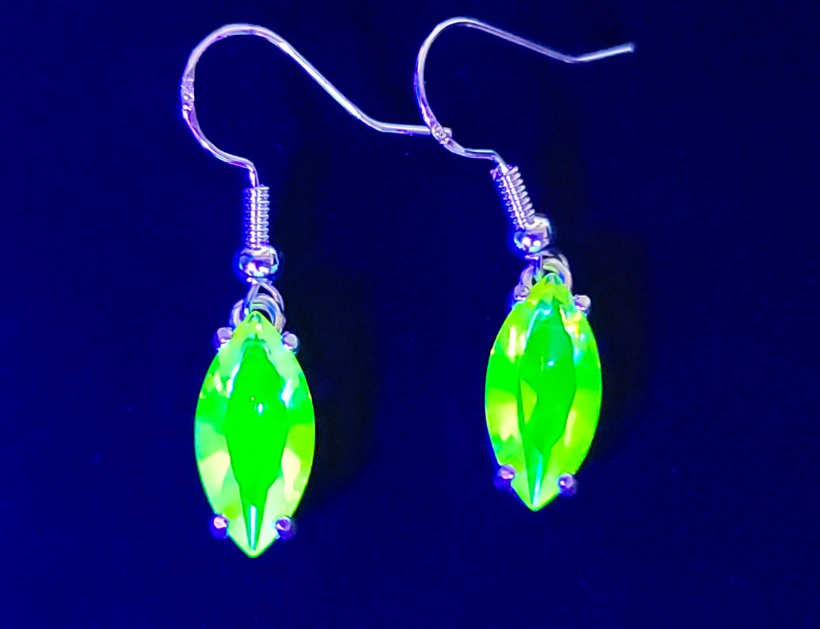 Sterling Pink Uranium Glass Earrings Dangle Marquise 925 Silver