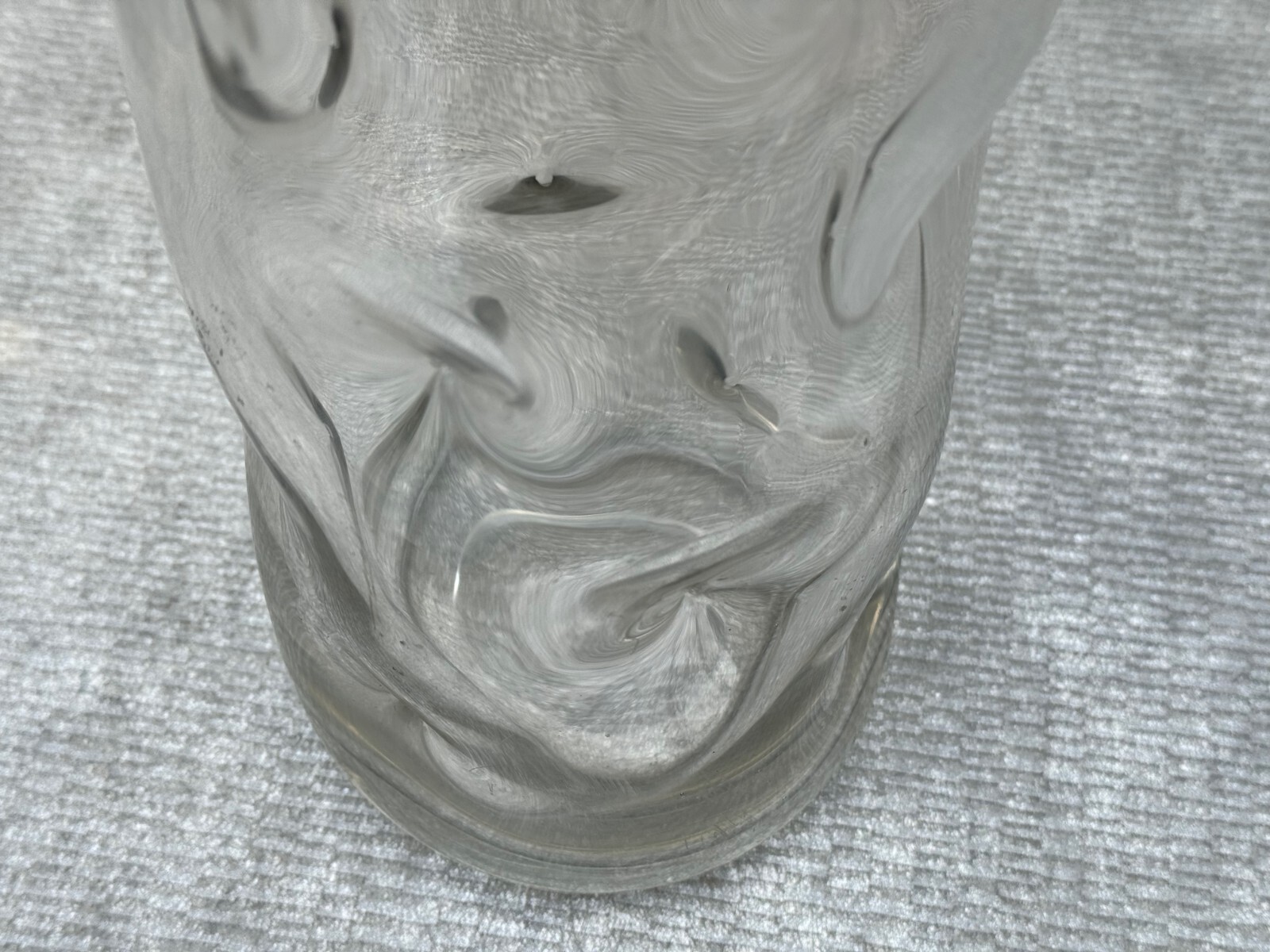 EXOTIC MID CENTURY HEAVY CLEAR ART GLASS VASE CURVED BENT DIMPLED DEPRESSIONS