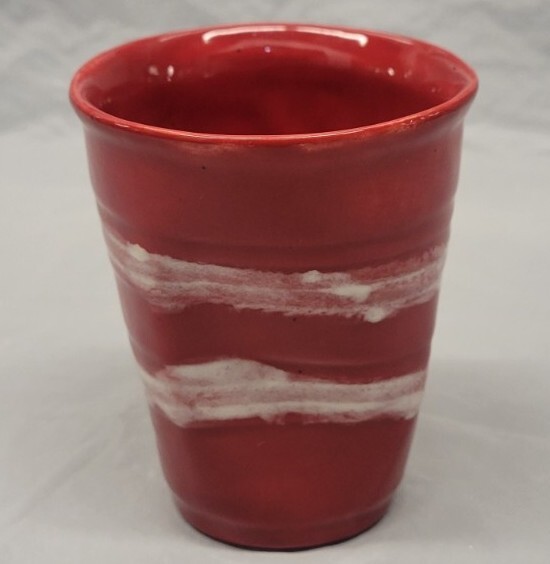 Modern Art Pottery Red Cup / vase artist signed # 4024