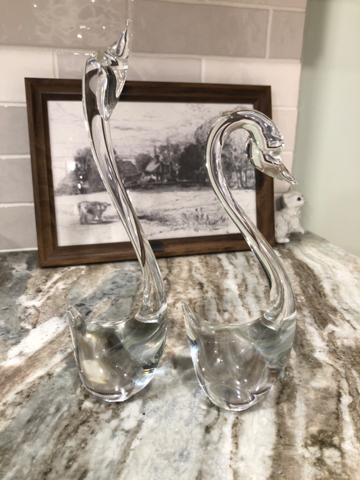 Vintage Chalet Canada Goose Swan Art Glass Sculptures