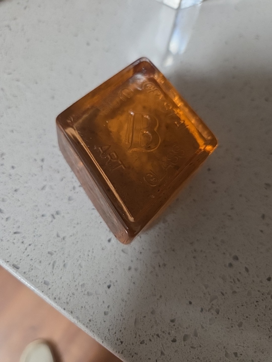 Vintage Boyd Art Glass Logo Diamond Paperweight Translucent Orange
