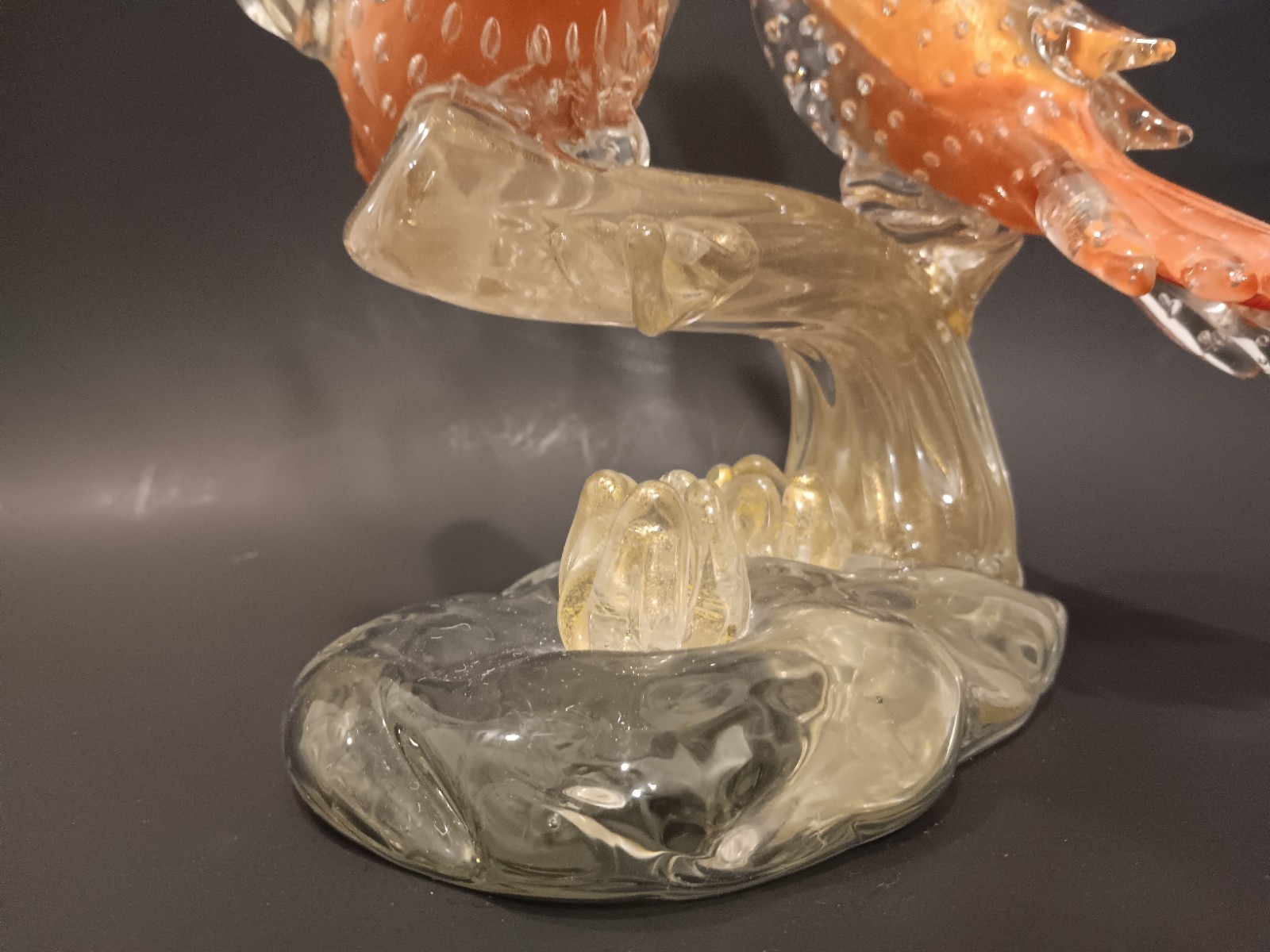 Alfredo Barbini Bird Art Glass Sculpture Figurine Bullicante Gold Flake 10-3/4″