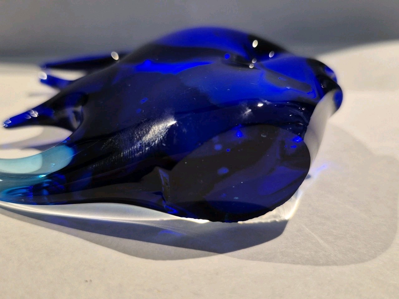 Murano Art Glass Fish Figurine Blue/Light Blue Paperweight Decor