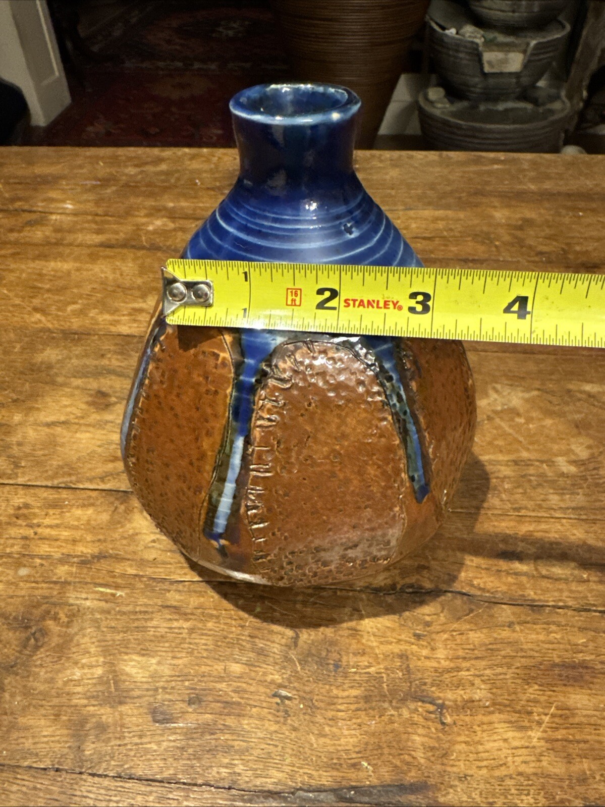 Clay Studio Pottery Vase Blues & Brown Bud Vase