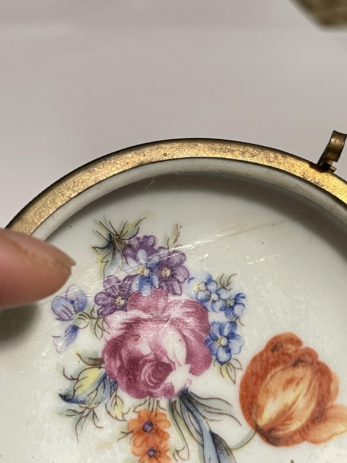 Vintage Cobalt Blue Porcelain Hinged Trinket Box Floral Victorian Scene Japan