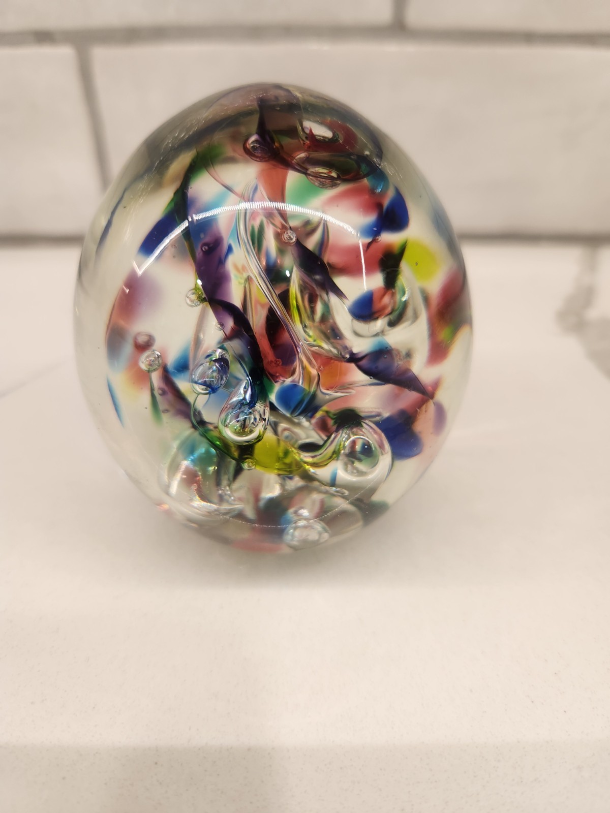 Art Glass Paperweight HG Studio Swirled Multi Colored Hand Blown Signed & Dated