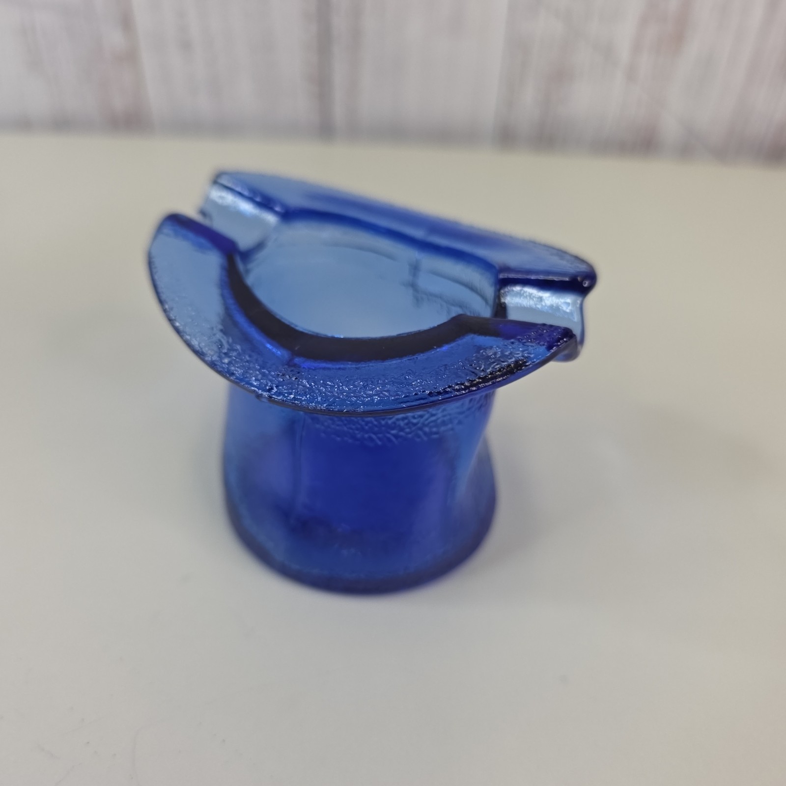 Cobalt Blue Glass Top Hat Ashtray Pipe Rest Vintage 2.5in tall Vintage