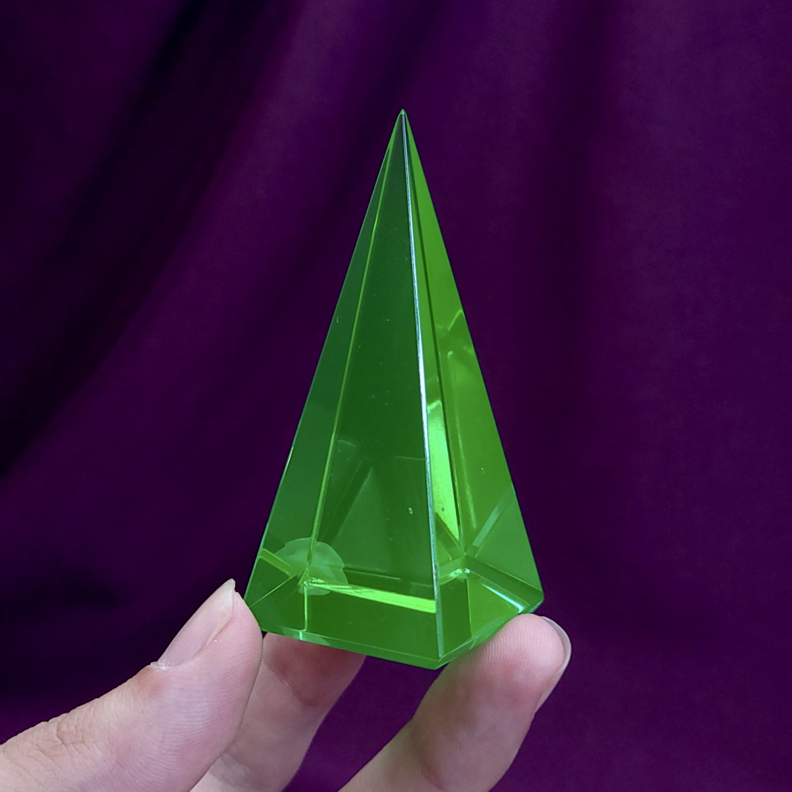 Pyramid Uranium Green Glass Art Glass Vaseline Glass Pyramid Statue