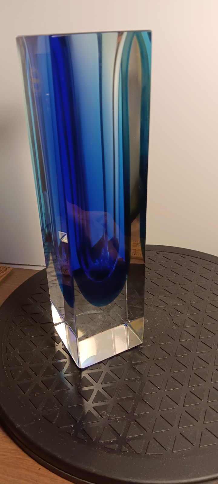 Murano Blue and Teal HeavyBlock Vase 8 inches tall