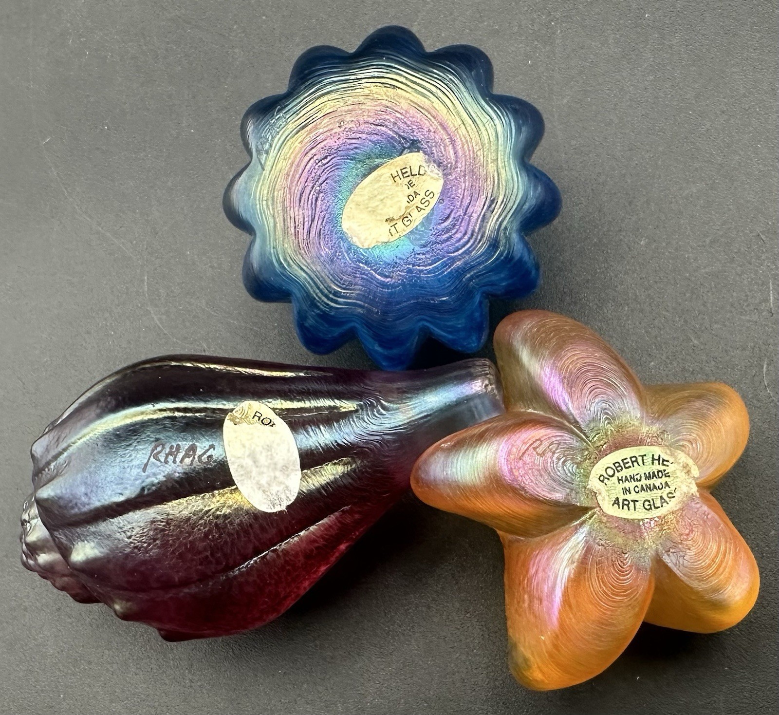 Lot of 3 Robert Held Handmade Sea Shell Art Glass Signed RHAG Beach Art