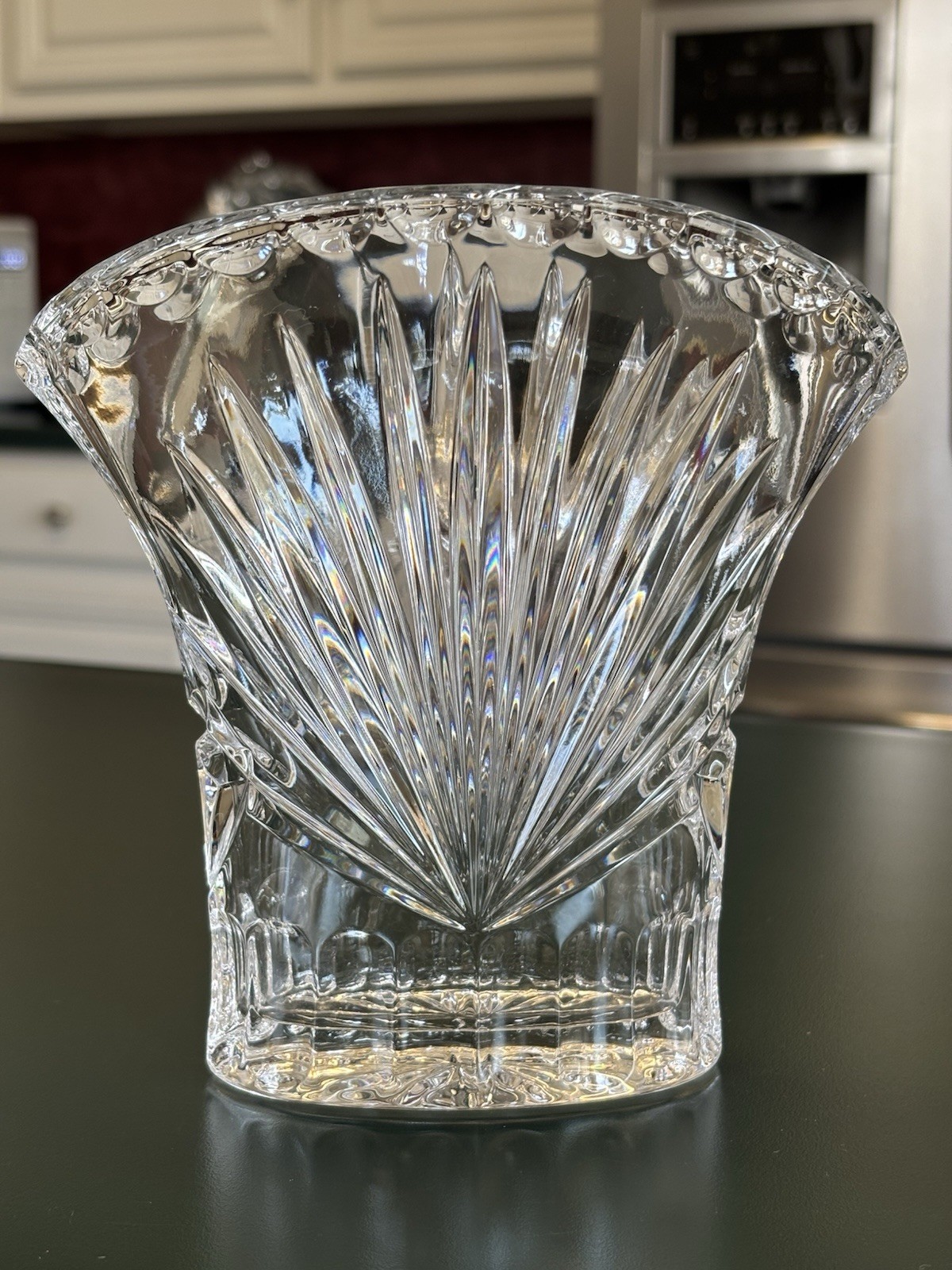 Vintage Gorham Cherrywood Full Lead Crystal Fan Vase No. C977 With Original Box