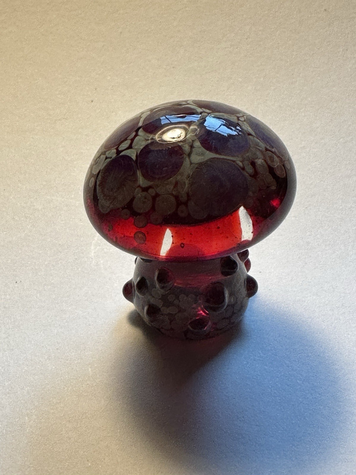 Hand Blown Art Glass Mushroom Figurine Red Purple Abstract Nature Decorative