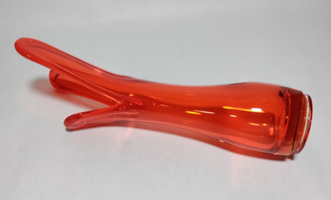 Viking Glass Epic 3 Flare Swung Vase 11″ Flared Fingers Persimmon Orange MCM HTF