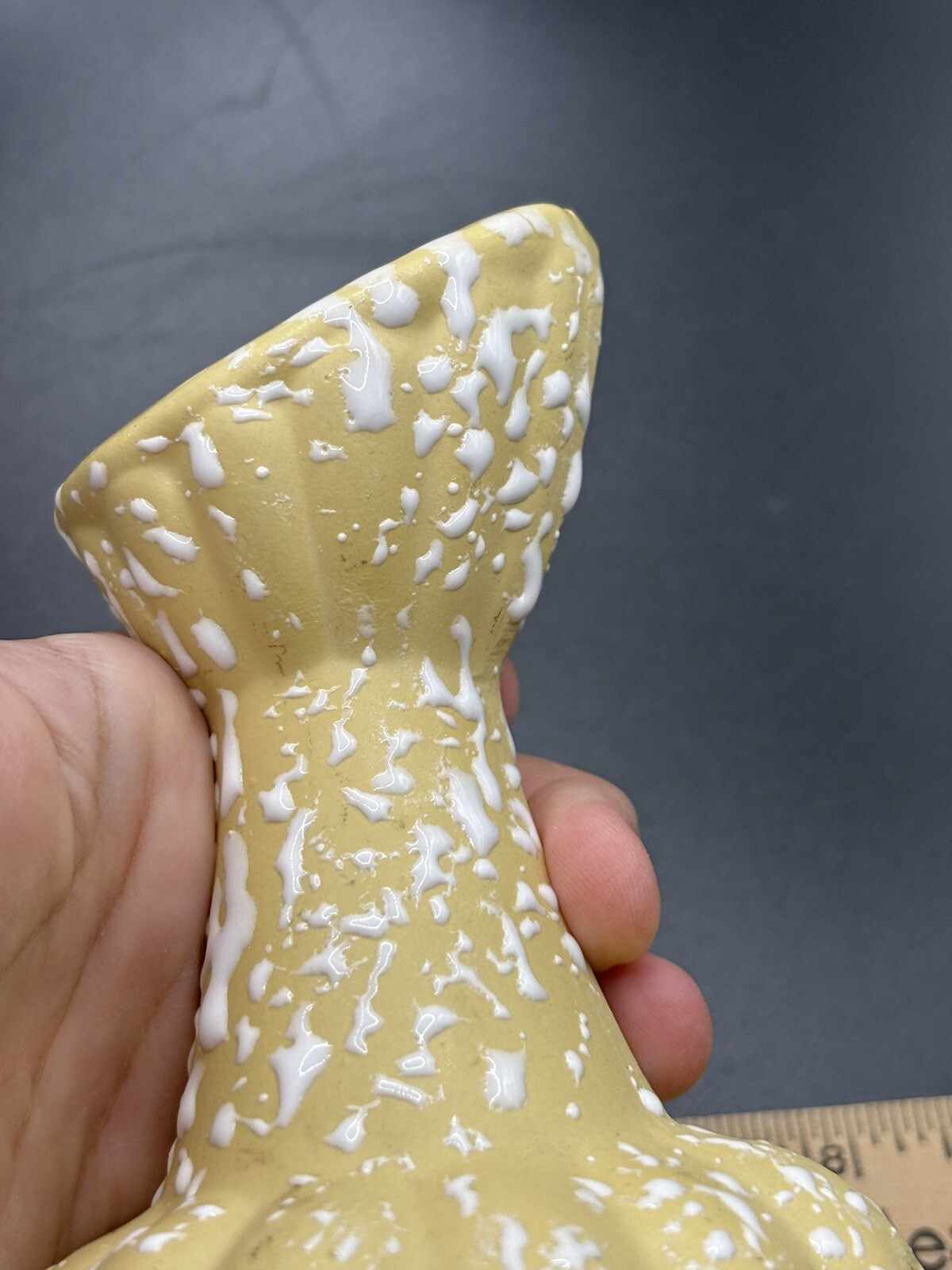 Art Pottery Vintage Splattered Textured Vase 6 1/2 Inches Tall Light Yellow MCM
