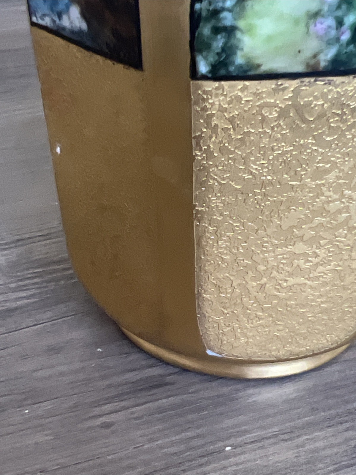 Vtg Gold Encrusted Double Handled 6” Vase Hand painted Landscape Design