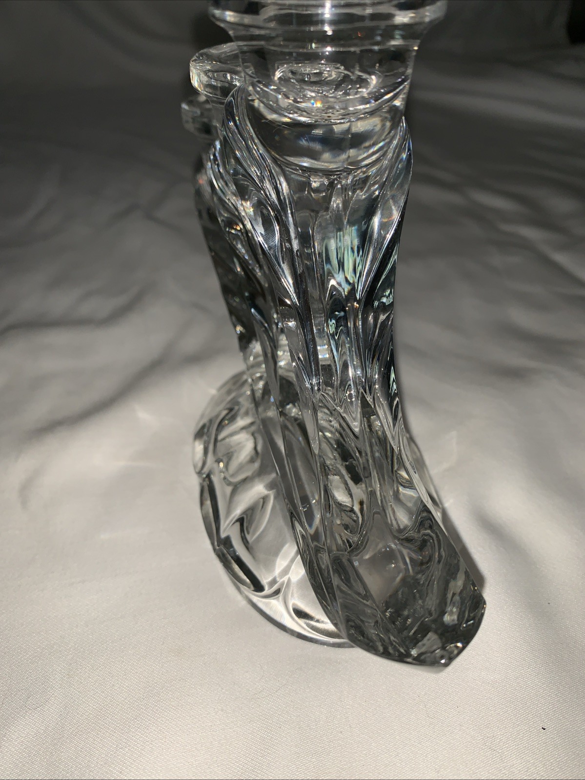 Three Arms Fostoria Crystal Triple Candle Holder 7 1/4″ Long 5 1/4 ” Tall