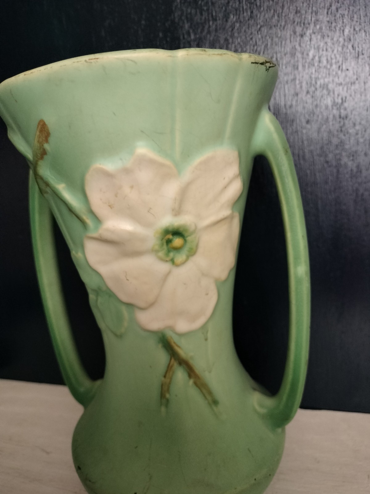 Vintage Weller Art Pottery Vase Wild Rose 1930s 9.25″