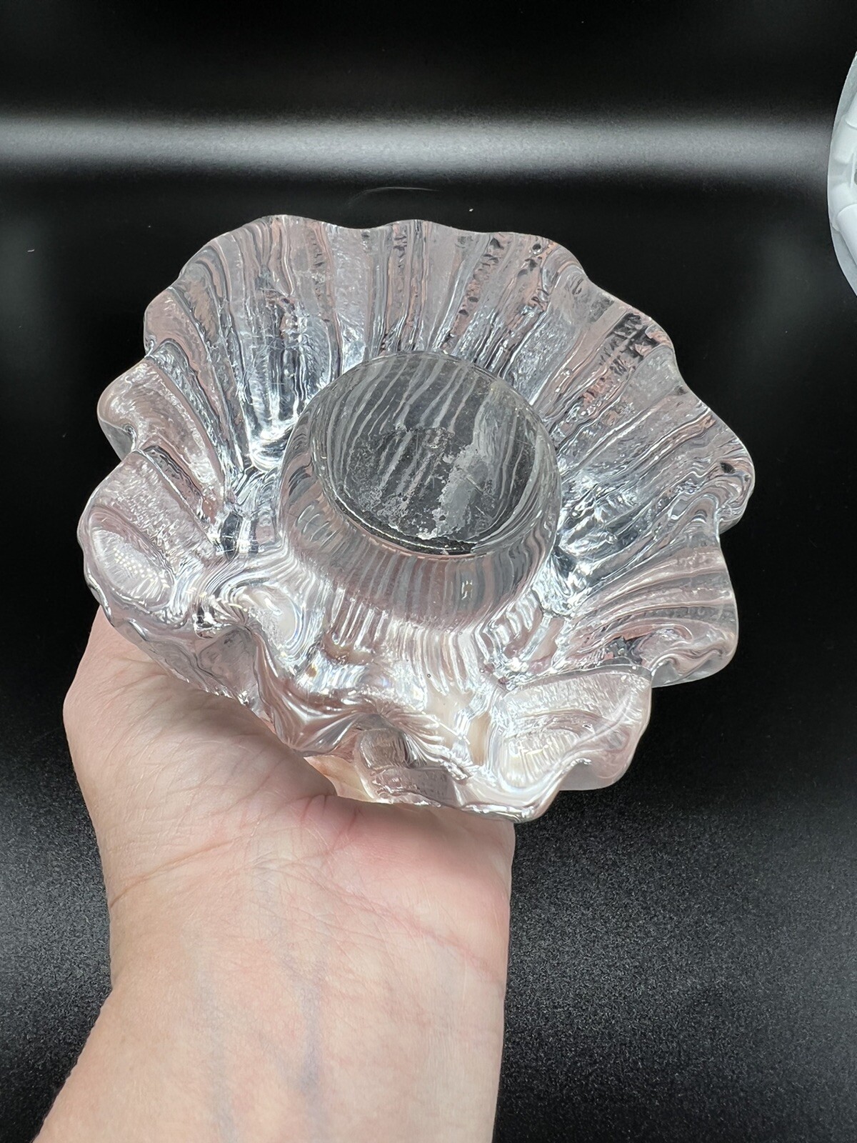 NYBRO SWEDISH GLASS VOLCANO ICE MID CENTURY GLASS CANDLE HOLDER RUNE STRAND