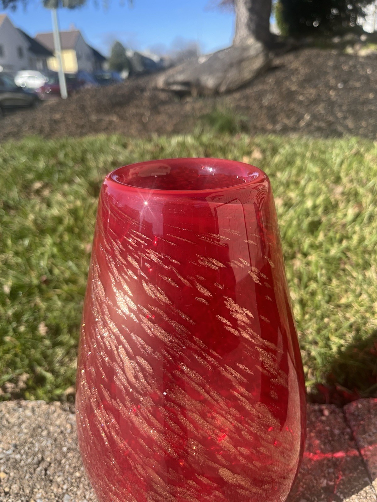 Murano Style Hand Blown Red /Gold Splash Vase.QUALITY BEAUTIFUL