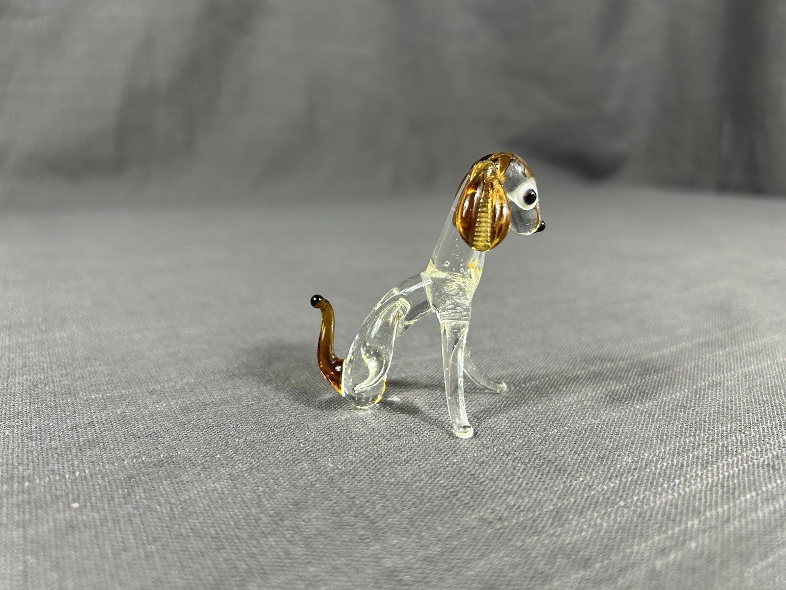 Vintage Hand Blown Glass Brown Puppy Dog Animal Art Sculpture Cute Goofy Face