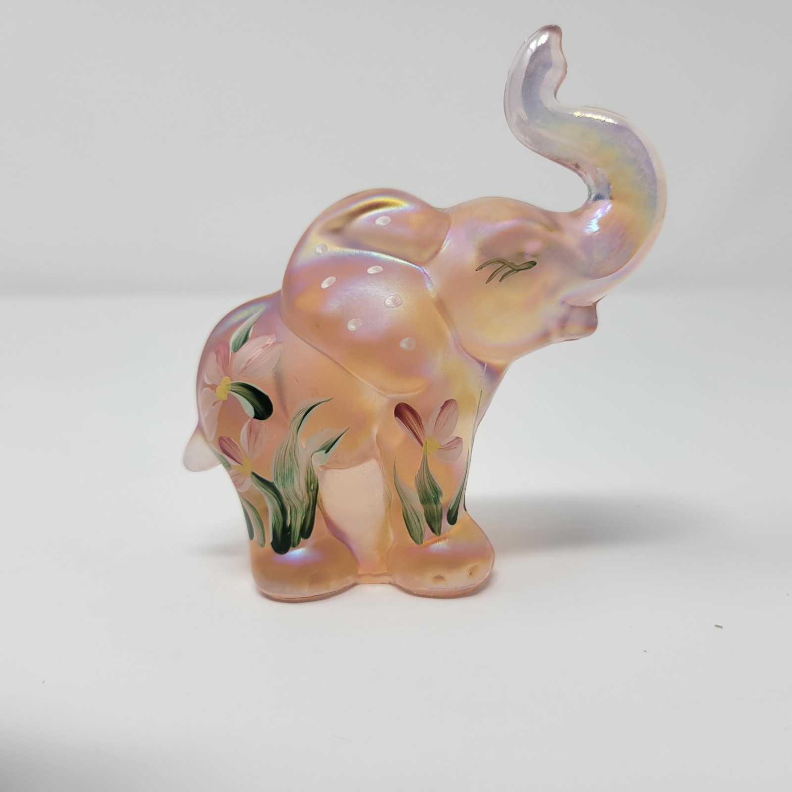 Vintage Fenton 4″ Little Peach Iridescent Elephant Purple Hand Painted Rare