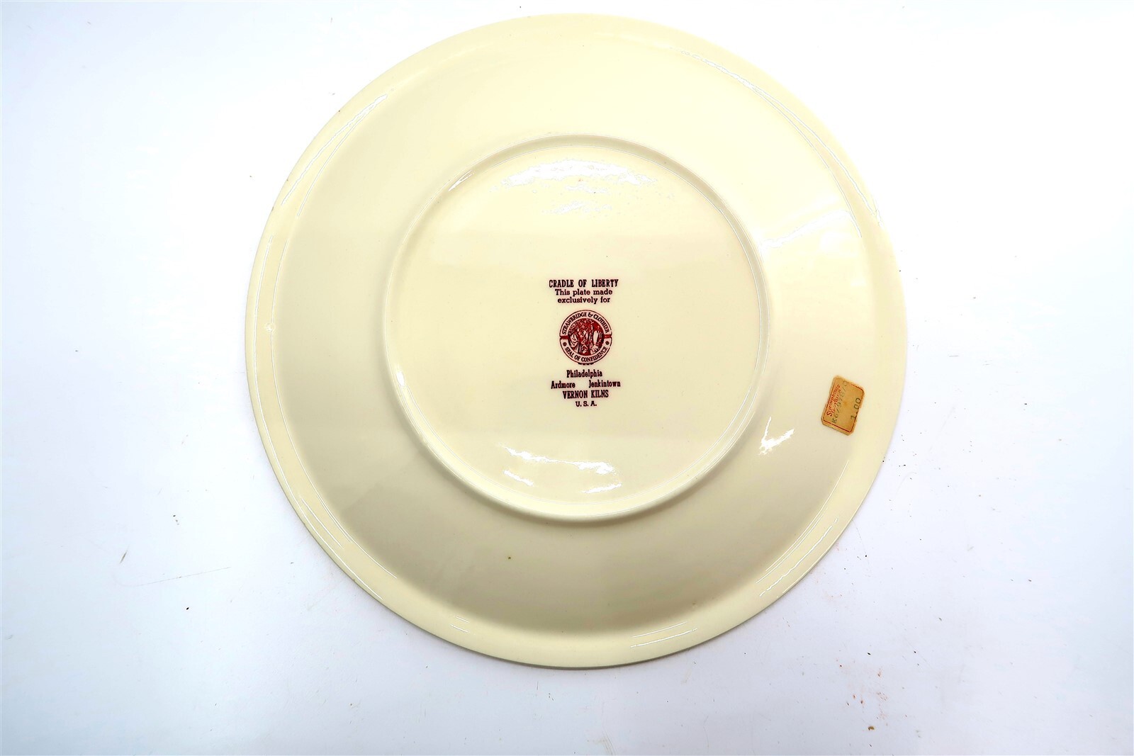 Vintage VERNON KILNS Cradle of Liberty Red Transferware Plate Independence Hall