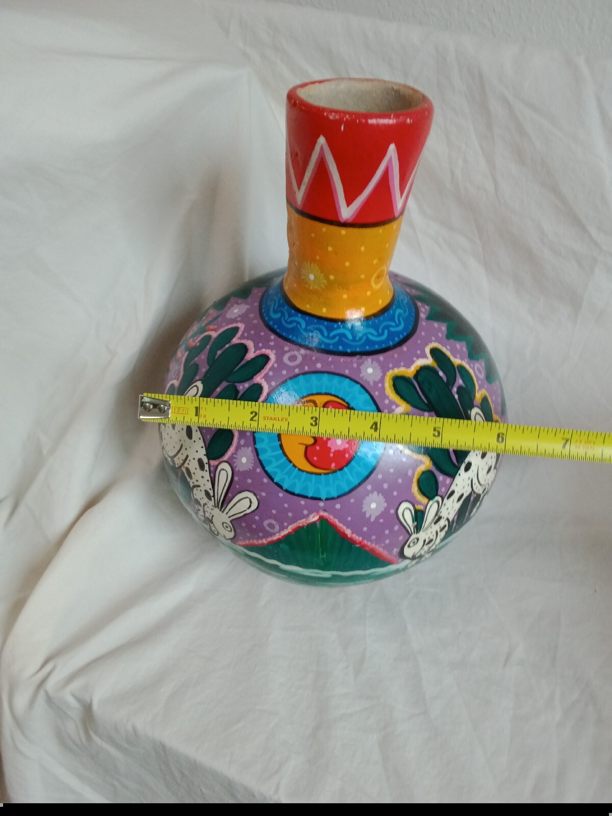 Hand Painted Story Telling Pottery Vase 9″ Tall