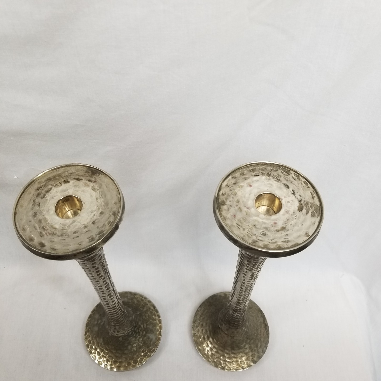 Set Of 2 Silver Plate Hammered Candlesticks Vintage Made In India 16in
