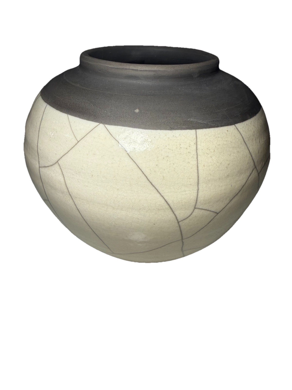 Vintage Studio Pottery Raku Vase Signed Crackle Glaze Black White 5.5”