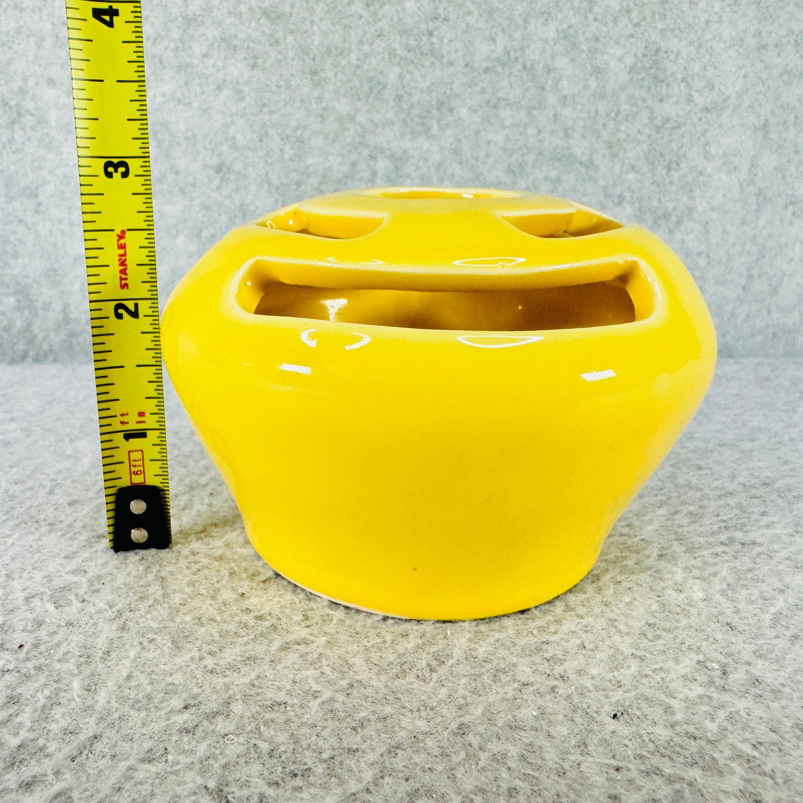 Vintage Camark Pottery Flower Frog #095 Yellow USA Glossy Decorative