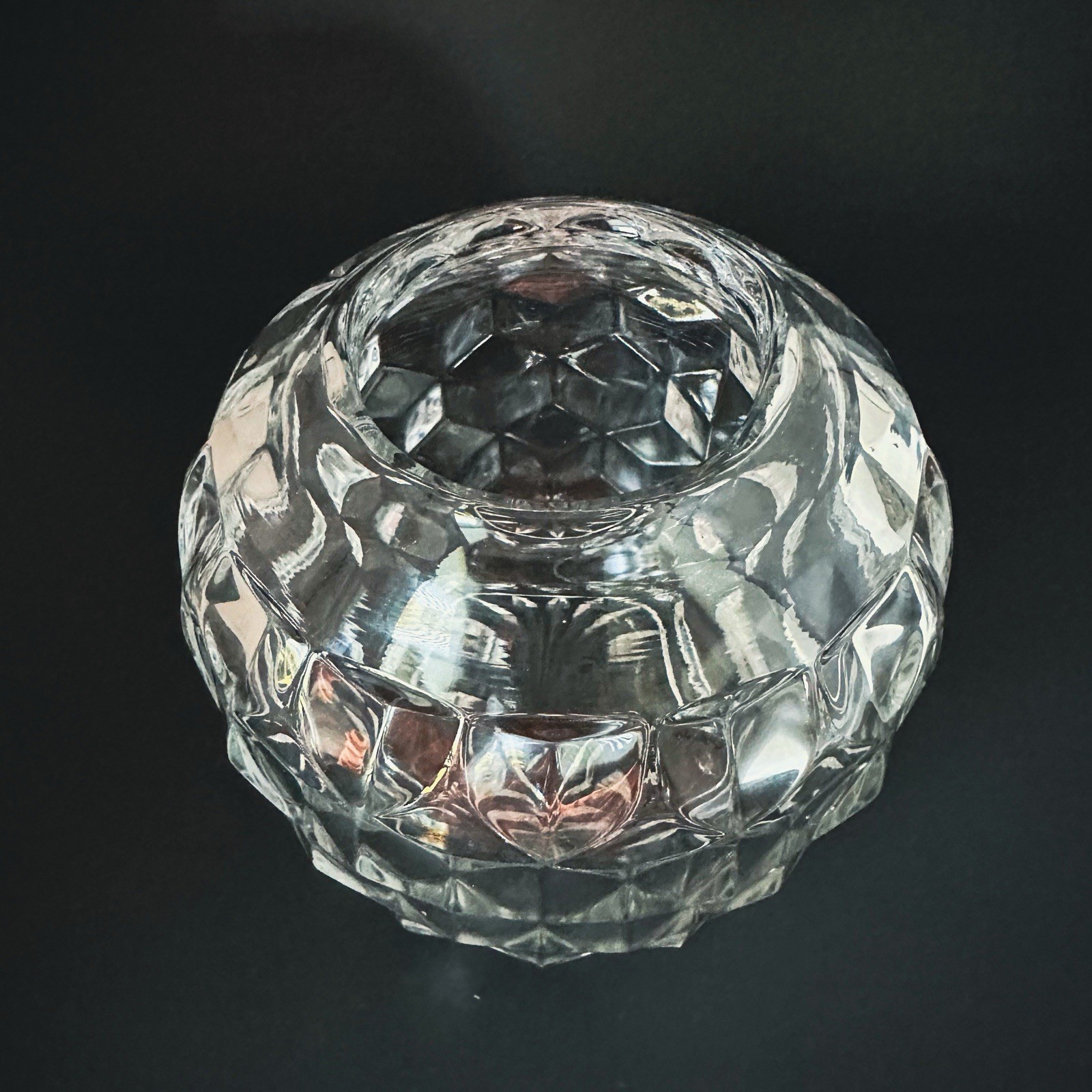 Vintage Fostoria American Cubist One Piece Rose Bowl #2056 4.5″ Clear 1950
