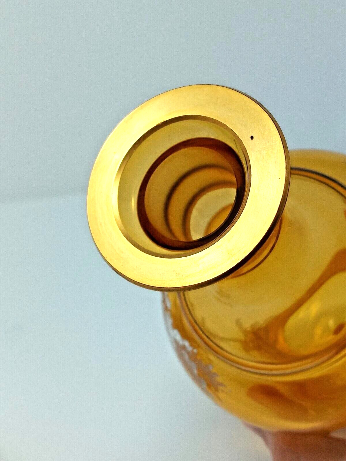 Amber Glass Decanter West Germany Mary Gregory style Ground-in Stopper gold euc
